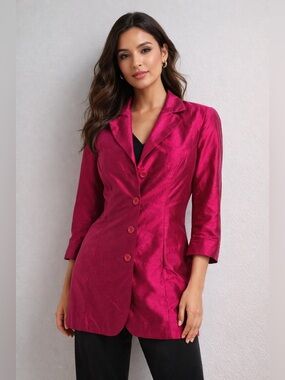 Bigio Collection Silk Blazer Fuchsia Pink Tailored Jacket Women Size 8